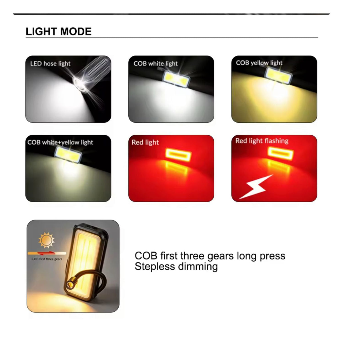 Lámpara de trabajo LED con cuello flexible, imán, gancho y power bank (MTYX125) - foto 8