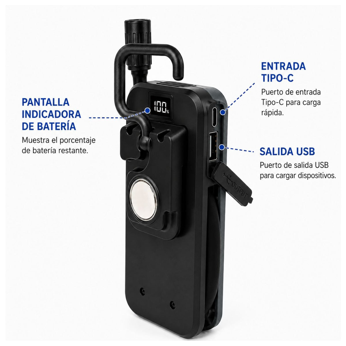 Lámpara de trabajo LED con cuello flexible, imán, gancho y power bank (MTYX125) - foto 2