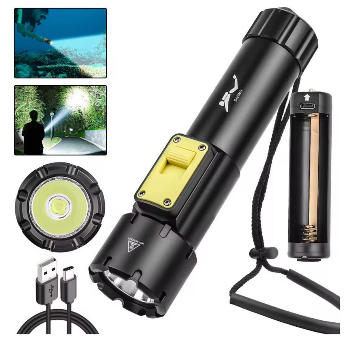 Linterna para buceo IPX8 con interruptor magnético y carga USB-C - foto 2