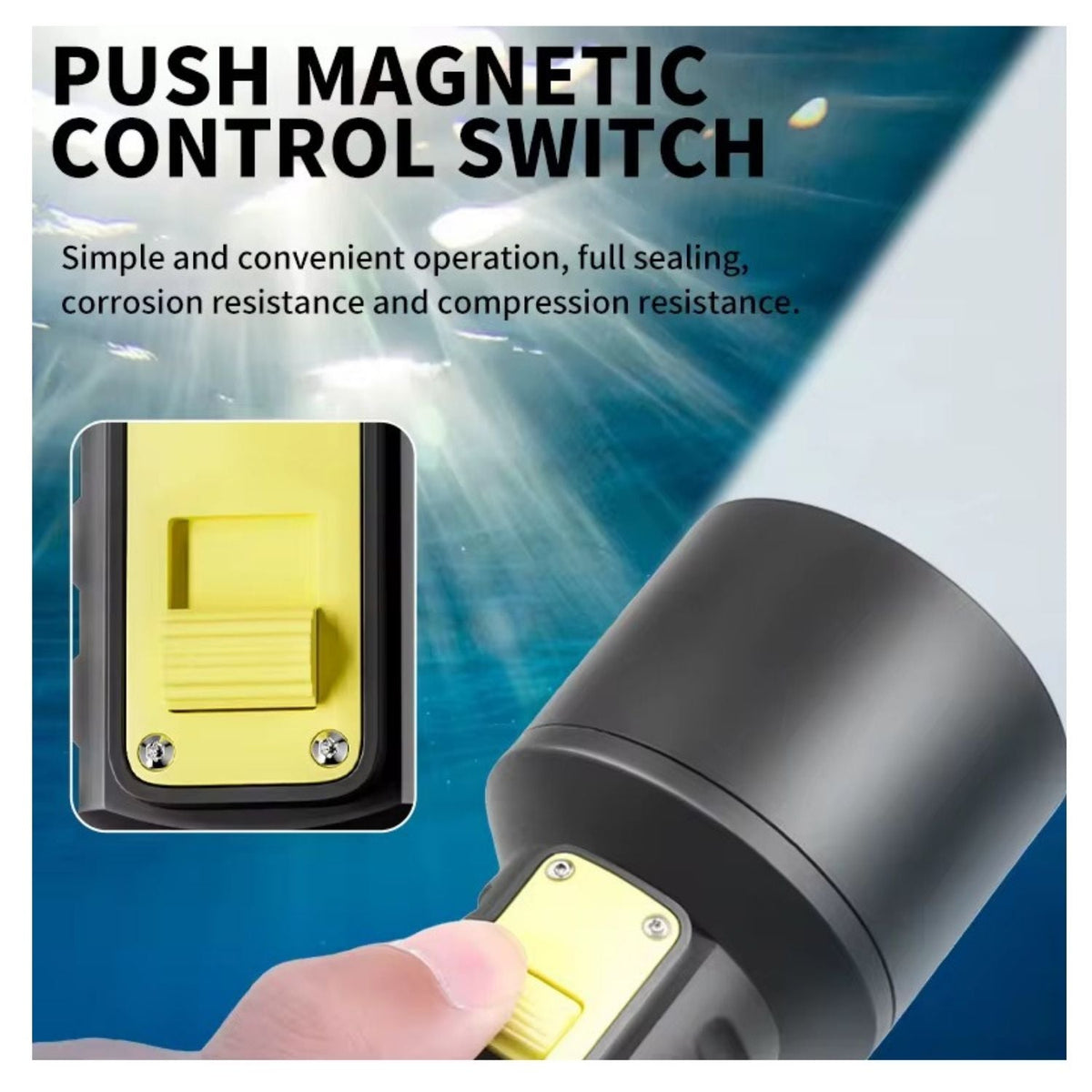 Linterna para buceo IPX8 con interruptor magnético y carga USB-C - foto 3