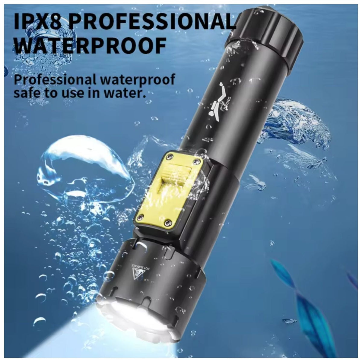 Linterna para buceo IPX8 con interruptor magnético y carga USB-C - foto 4