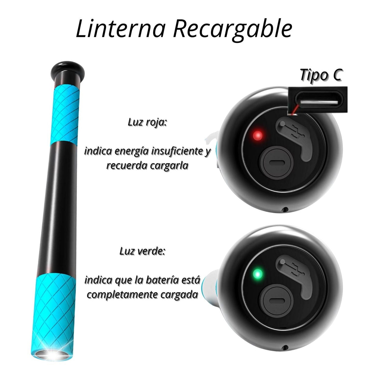 Linterna LED en formato de bastón recargable USB-C con indicador de batería - foto 2