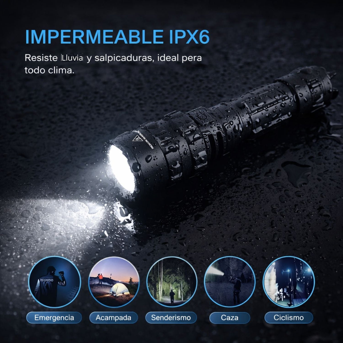 Linterna LED recargable USB-C IPX6 con 5 modos e interruptor remoto - foto 4