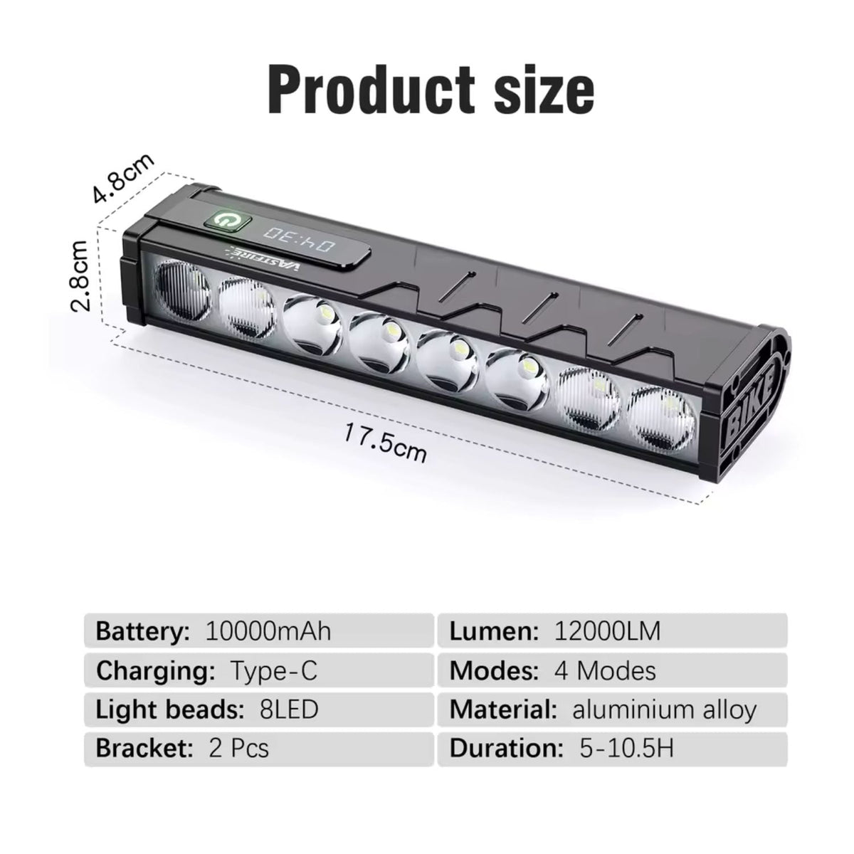 Barra LED de 8 luces y 12000 lúmenes para bici, moto y scooter, con USB-C - foto 6
