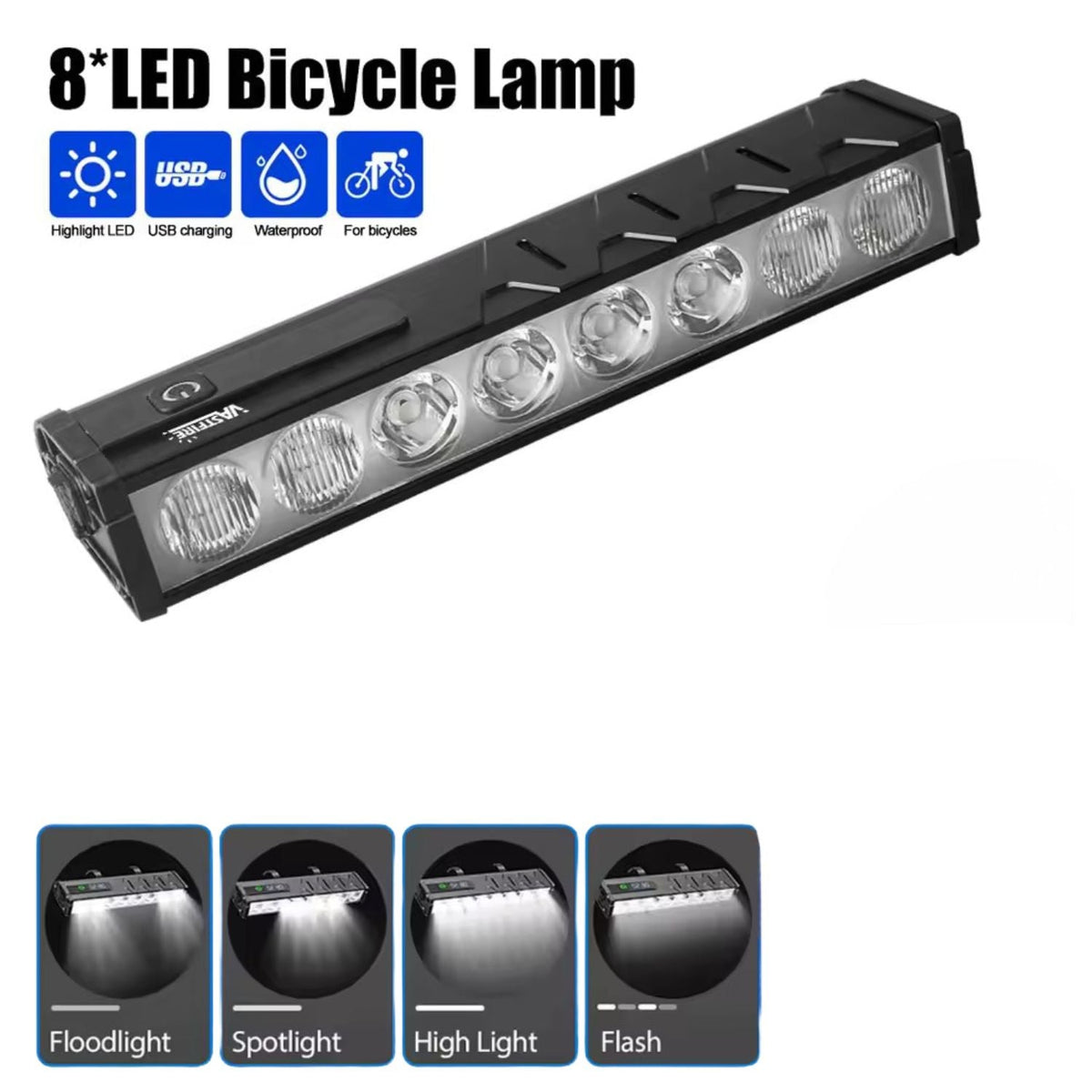 Barra LED de 8 luces y 12000 lúmenes para bici, moto y scooter, con USB-C - foto 5