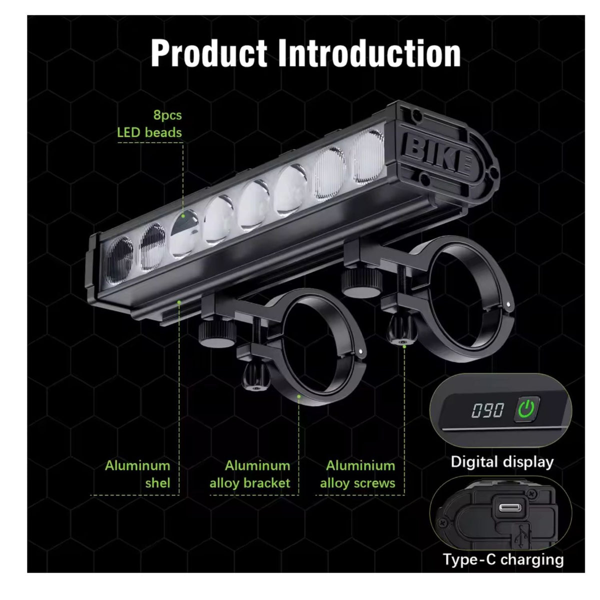 Barra LED de 8 luces y 12000 lúmenes para bici, moto y scooter, con USB-C - foto 2