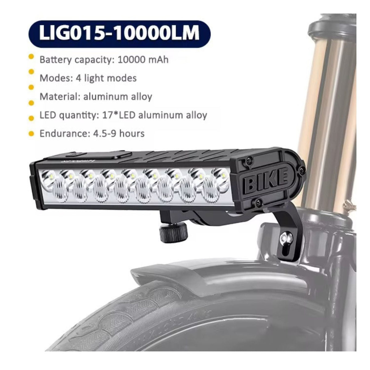 Luz de bici de 17 LEDs y 10000 lúmenes, recargable, con 4 modos - foto 3