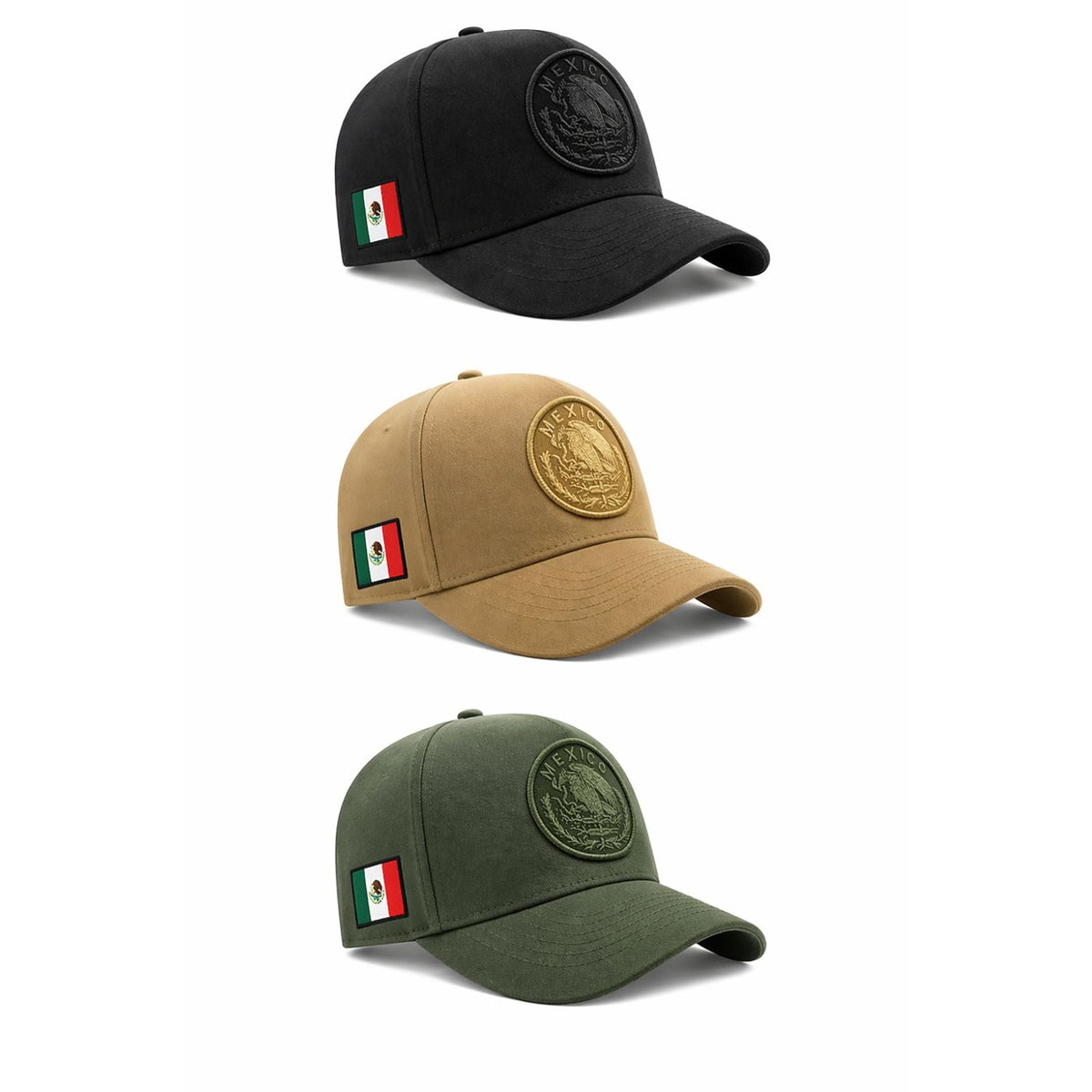 Gorra lisa edición México con escudo en relieve y bandera bordada