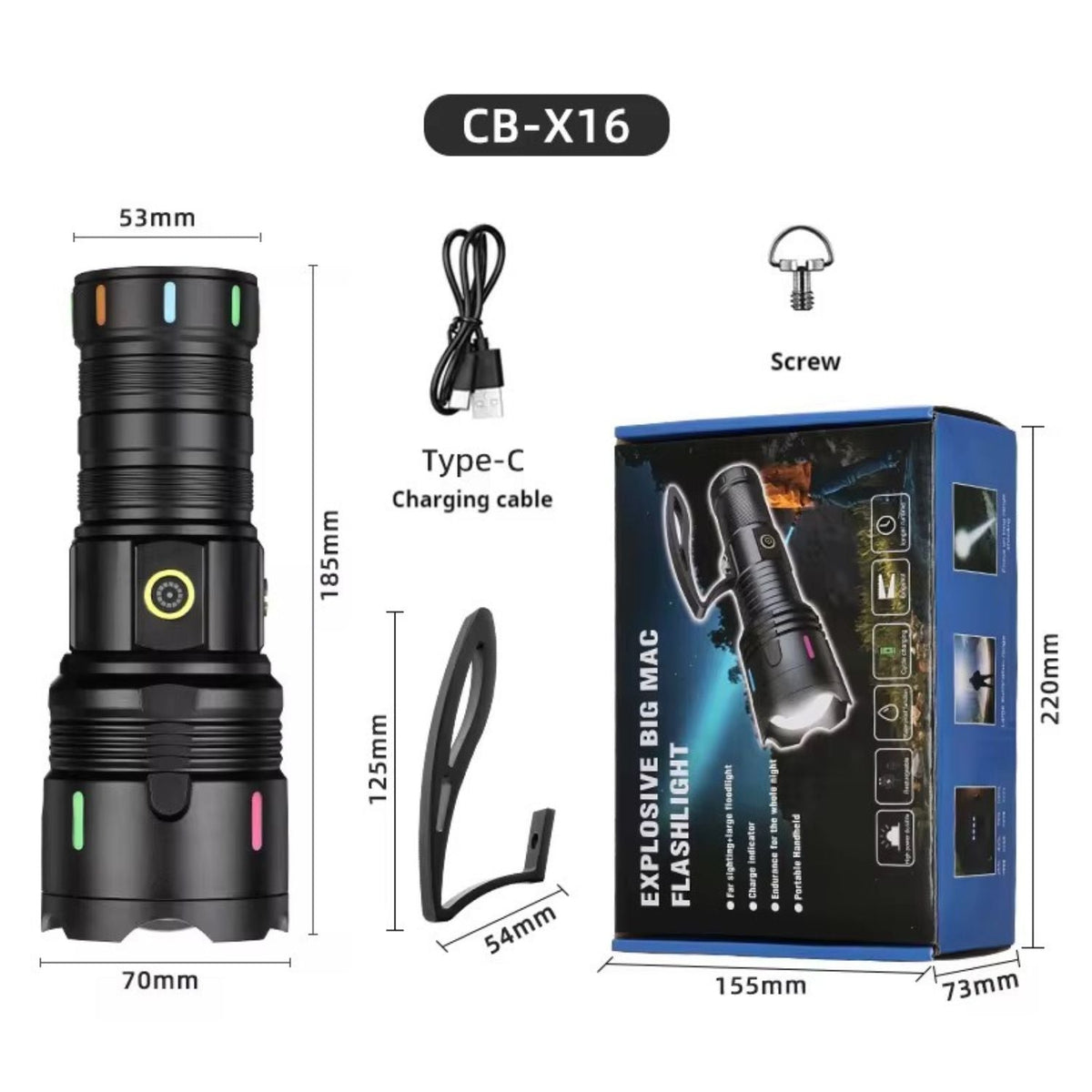 Linterna recargable zoom con power bank, pantalla de batería y rompe vidrios - foto 2
