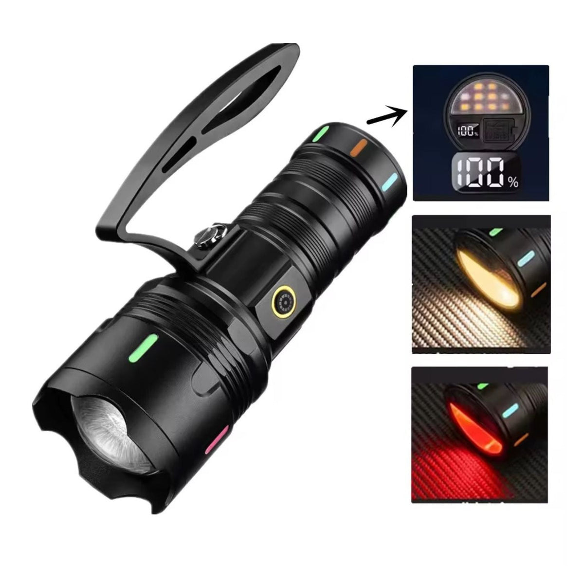 Linterna recargable zoom con power bank, pantalla de batería y rompe vidrios - foto 6