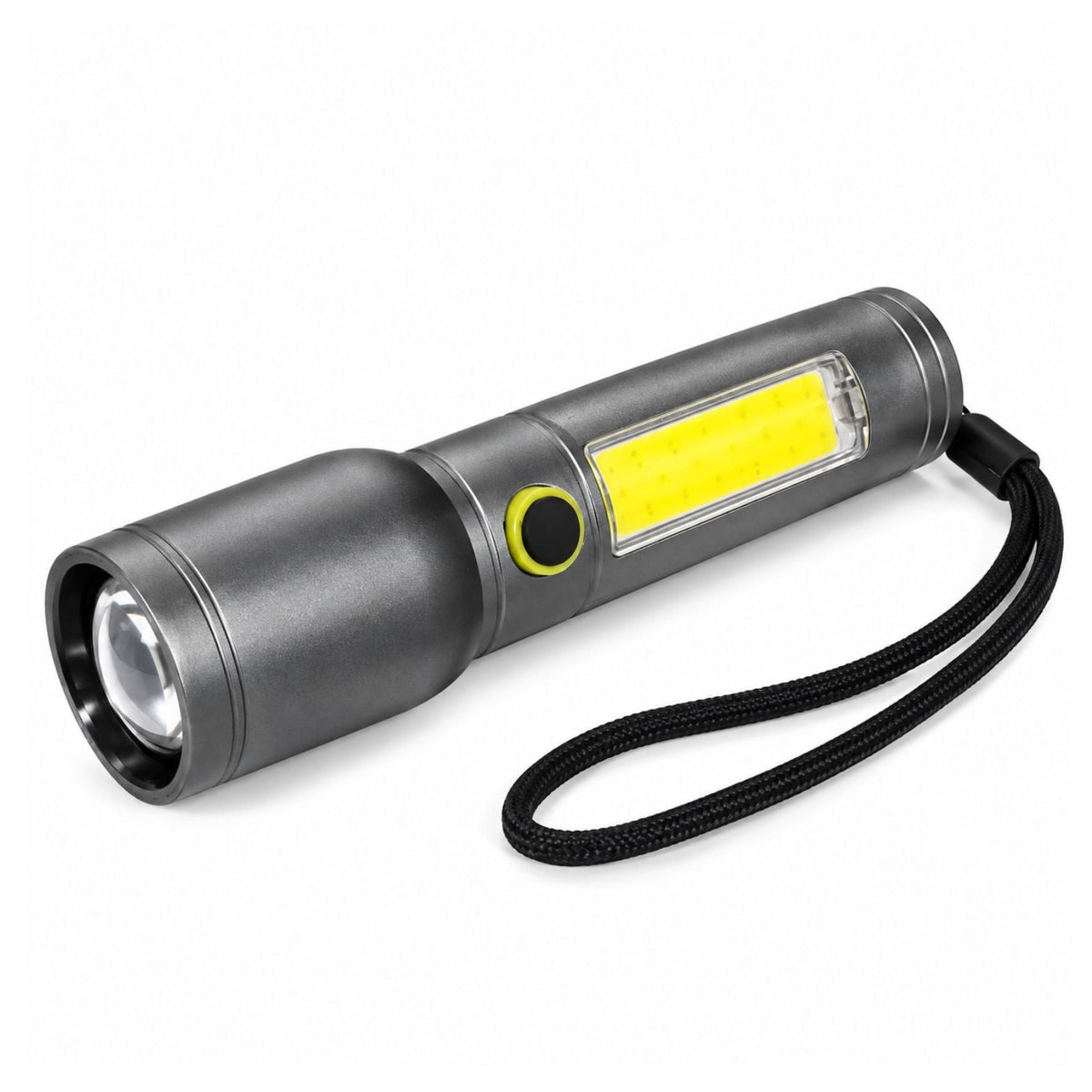 Lámpara LED recargable con luz frontal COB y lateral, 6 modos y correa