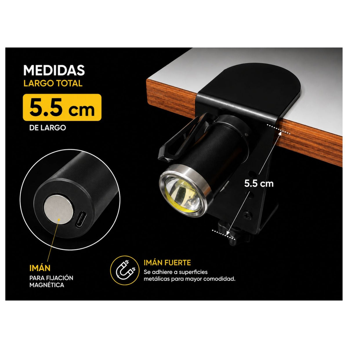 Mini lámpara LED magnética de 5.5 cm recargable por USB-C (NGSD170) - foto 4