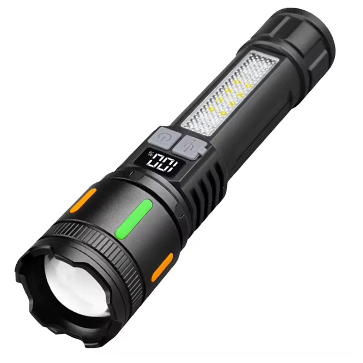 Linterna LED recargable USB-C con luz COB, patrulla y pantalla (NGSD176)