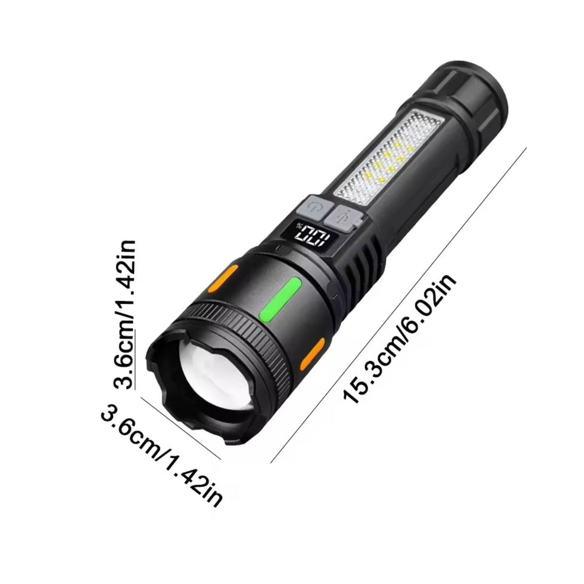 Linterna LED recargable USB-C con luz COB, patrulla y pantalla (NGSD176) - foto 2