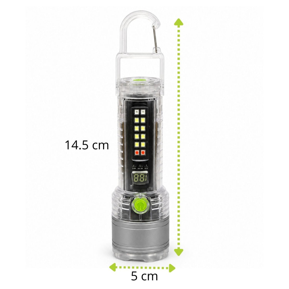 Lámpara LED recargable con luz UV, imán, mosquetón y pantalla digital - foto 4