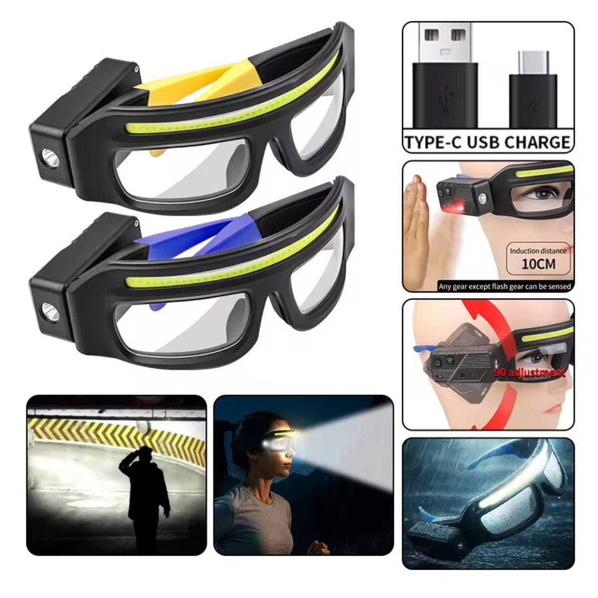 Gafas con luz LED, sensor de movimiento, luz ajustable 90° y carga USB-C - foto 4