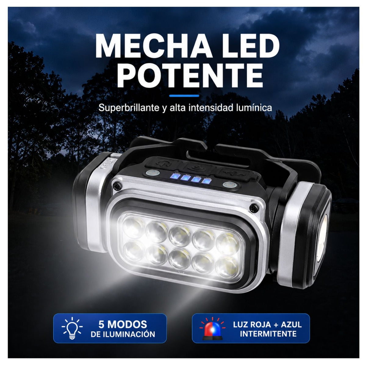 Lámpara frontal de 10 LED con sensor de movimiento, patrulla y giro de 60° - foto 3