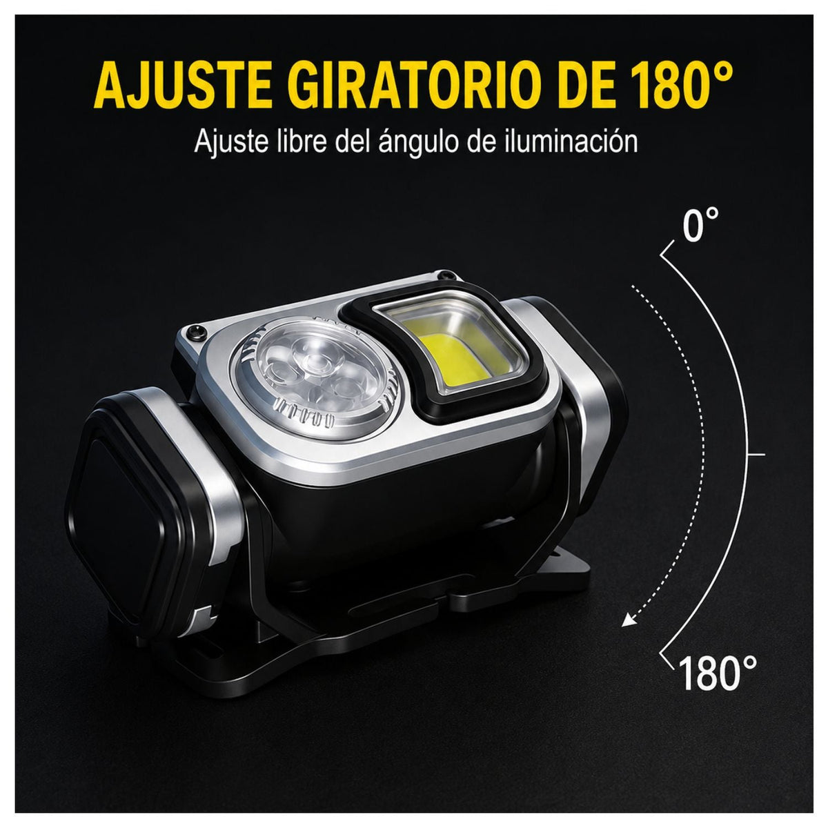 Lámpara frontal LED doble luz con sensor de movimiento, imán y giro de 180° - foto 4
