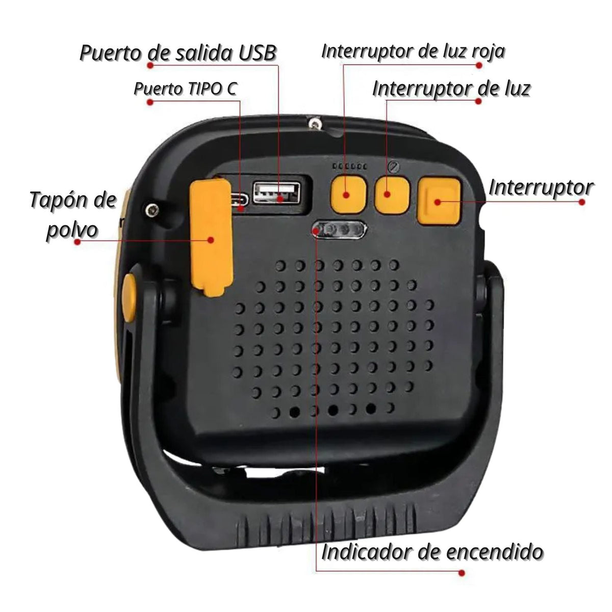 Reflector LED portátil con imán, power bank, USB-C y soporte ajustable - foto 2
