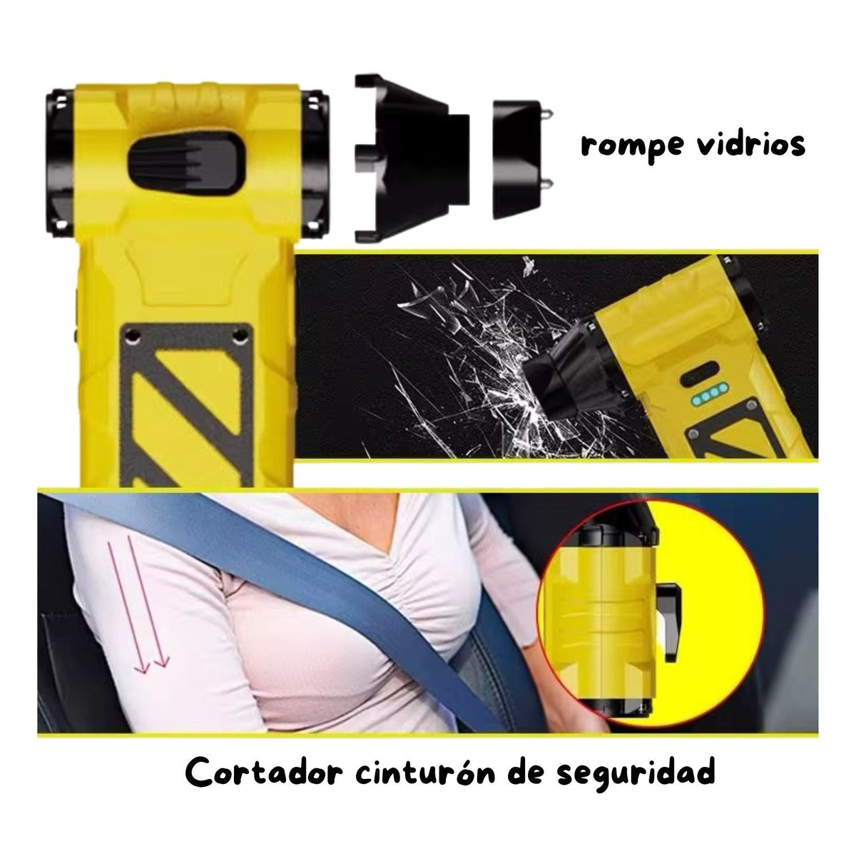 Ventilador de mano turbo 4 en 1 con rompevidrios y corta cinturón - foto 3