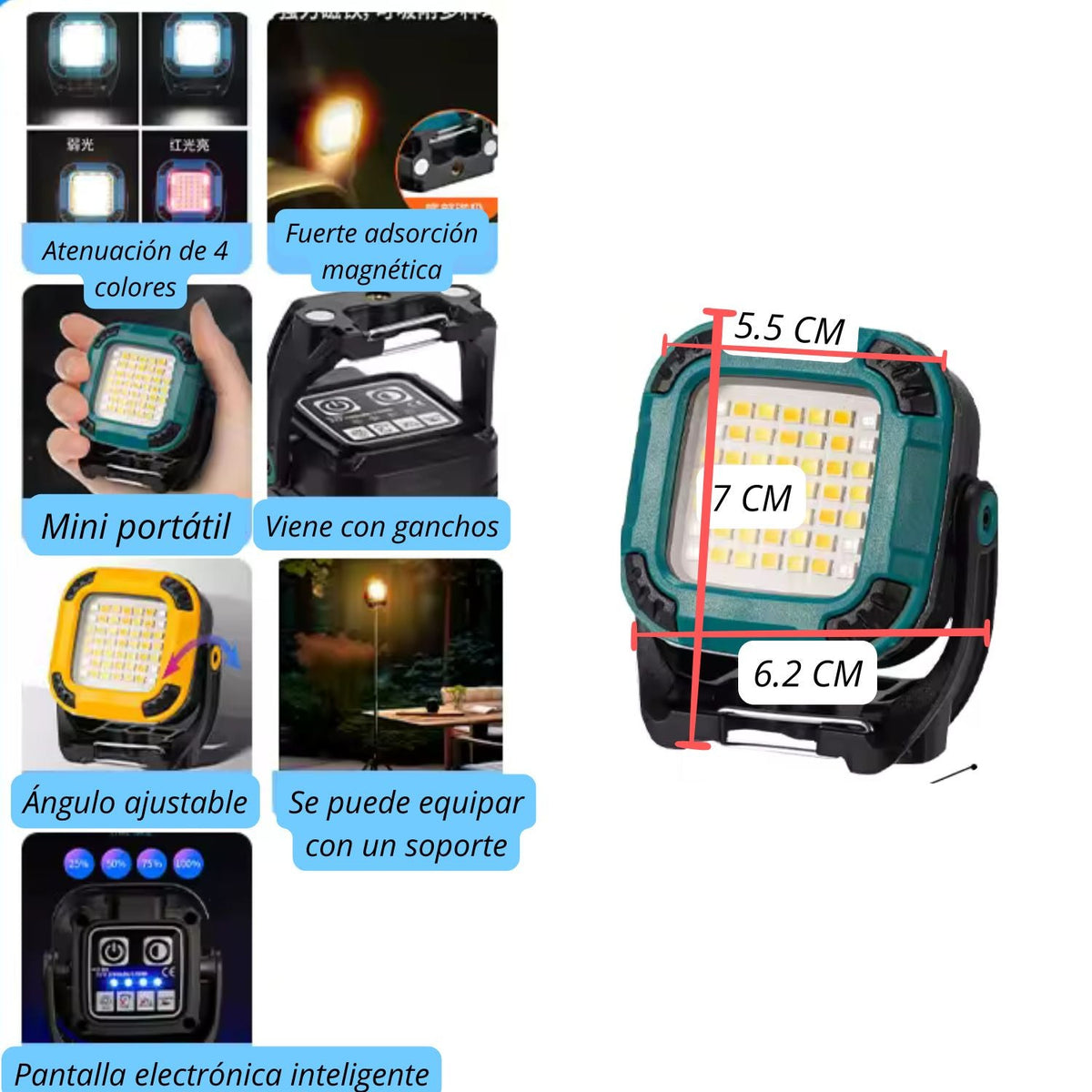Mini lámpara LED magnética recargable con gancho y 4 niveles de luz - foto 2
