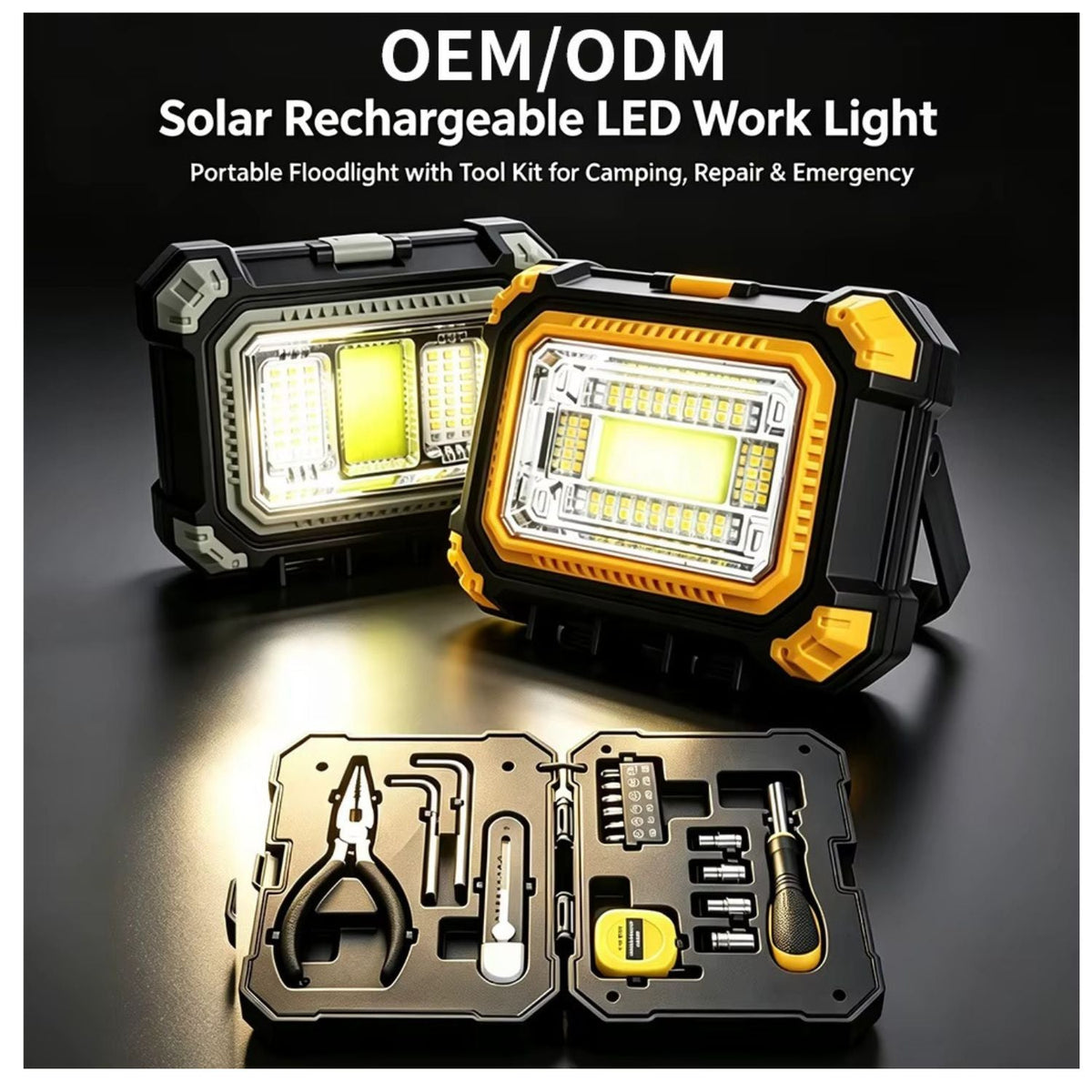 Reflector LED solar 3 en 1 recargable con power bank y kit de herramientas - foto 4