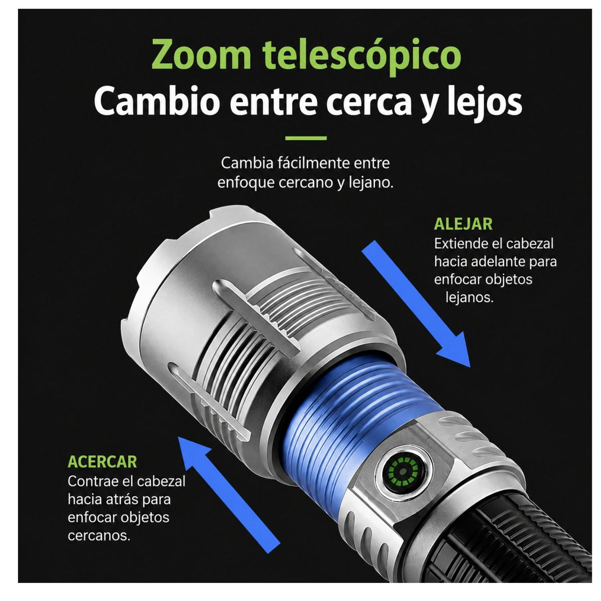 Linterna LED recargable con zoom telescópico y USB-C, 5 modos (NGSD413) - foto 4