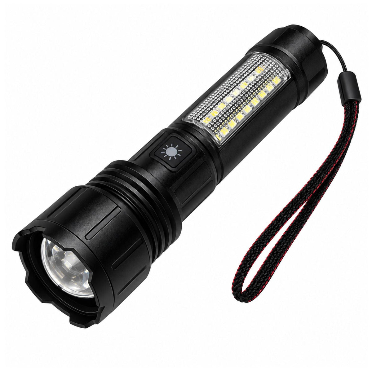Lámpara LED de mano con luz frontal y lateral, 6 modos y doble carga USB