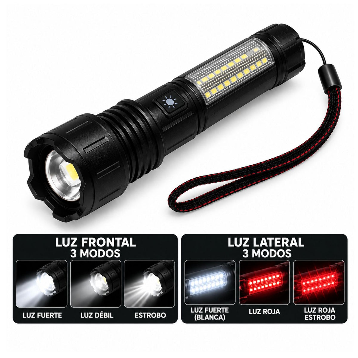 Lámpara LED de mano con luz frontal y lateral, 6 modos y doble carga USB - foto 4