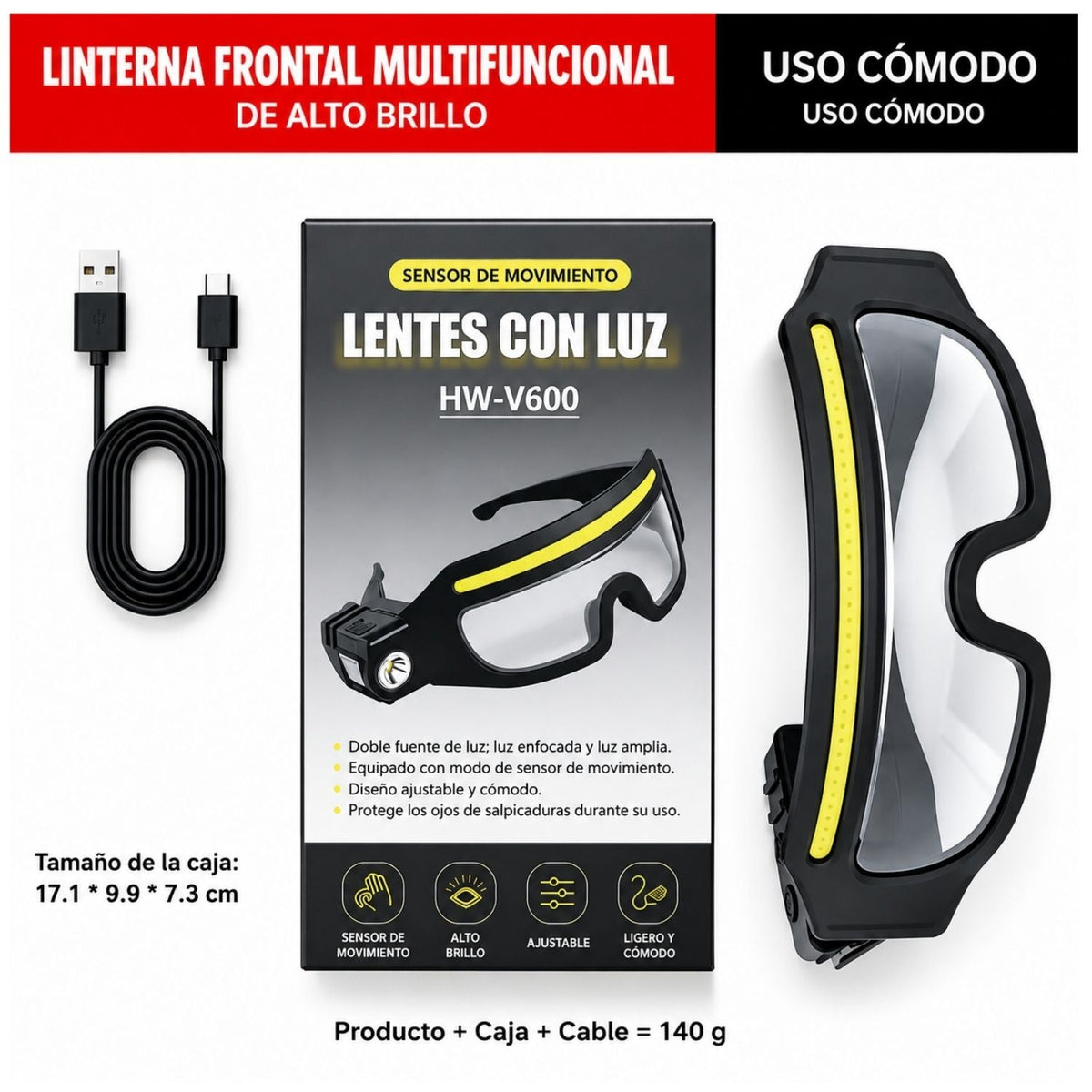 Lentes con luz LED COB, sensor de movimiento y 6 modos de iluminación - foto 4