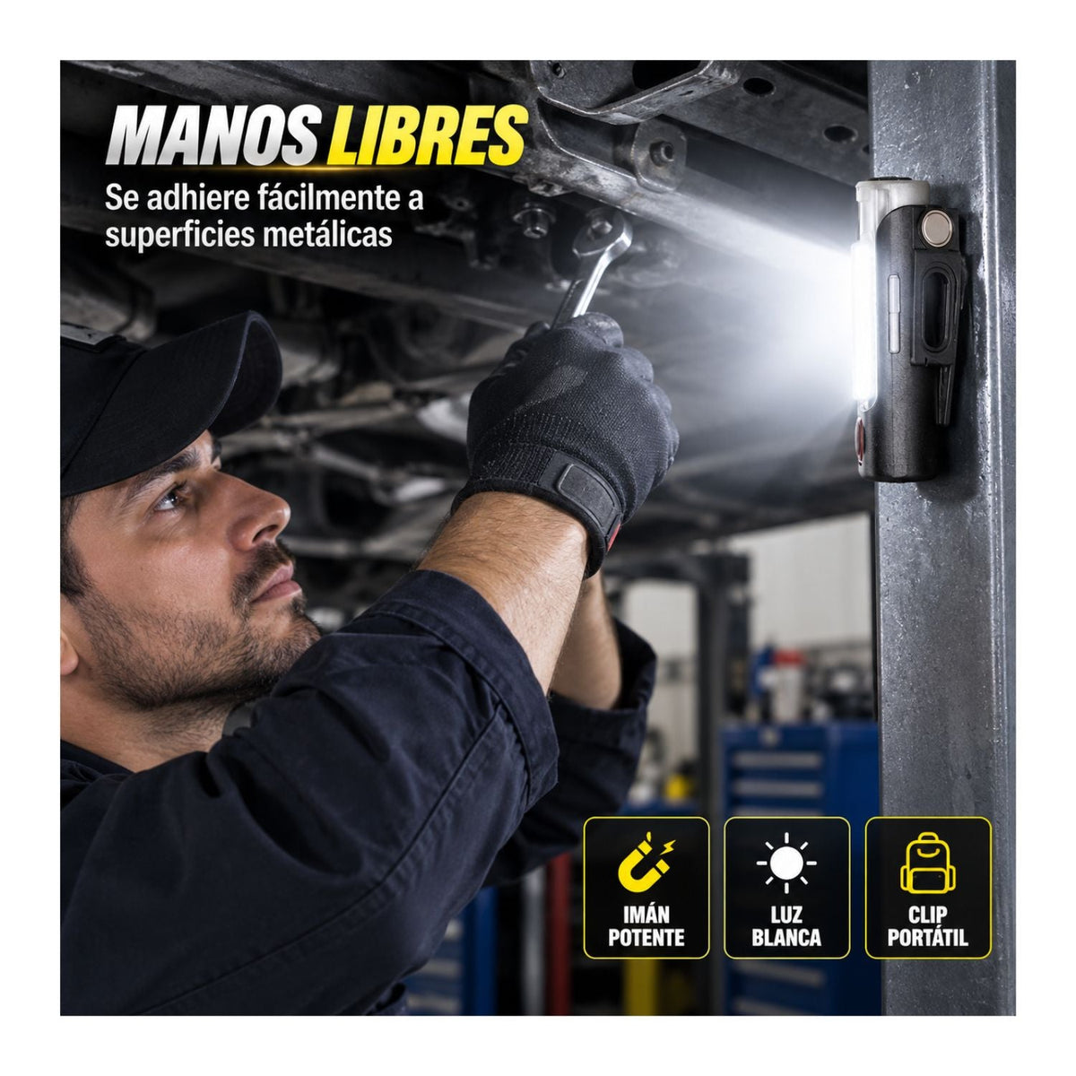Lámpara LED recargable con imán, clip y conector USB directo, 5 modos - foto 5
