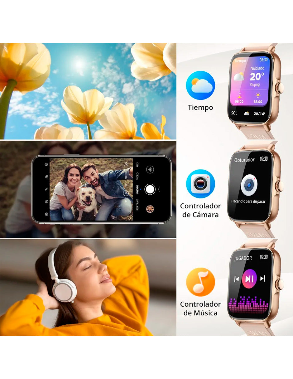 Smartwat P28 Compatible con Android e IOS con Llamada DORADO