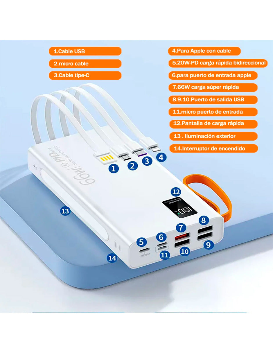 PowerBank Portátil 66w de 40000mah LIla uso Múltiple