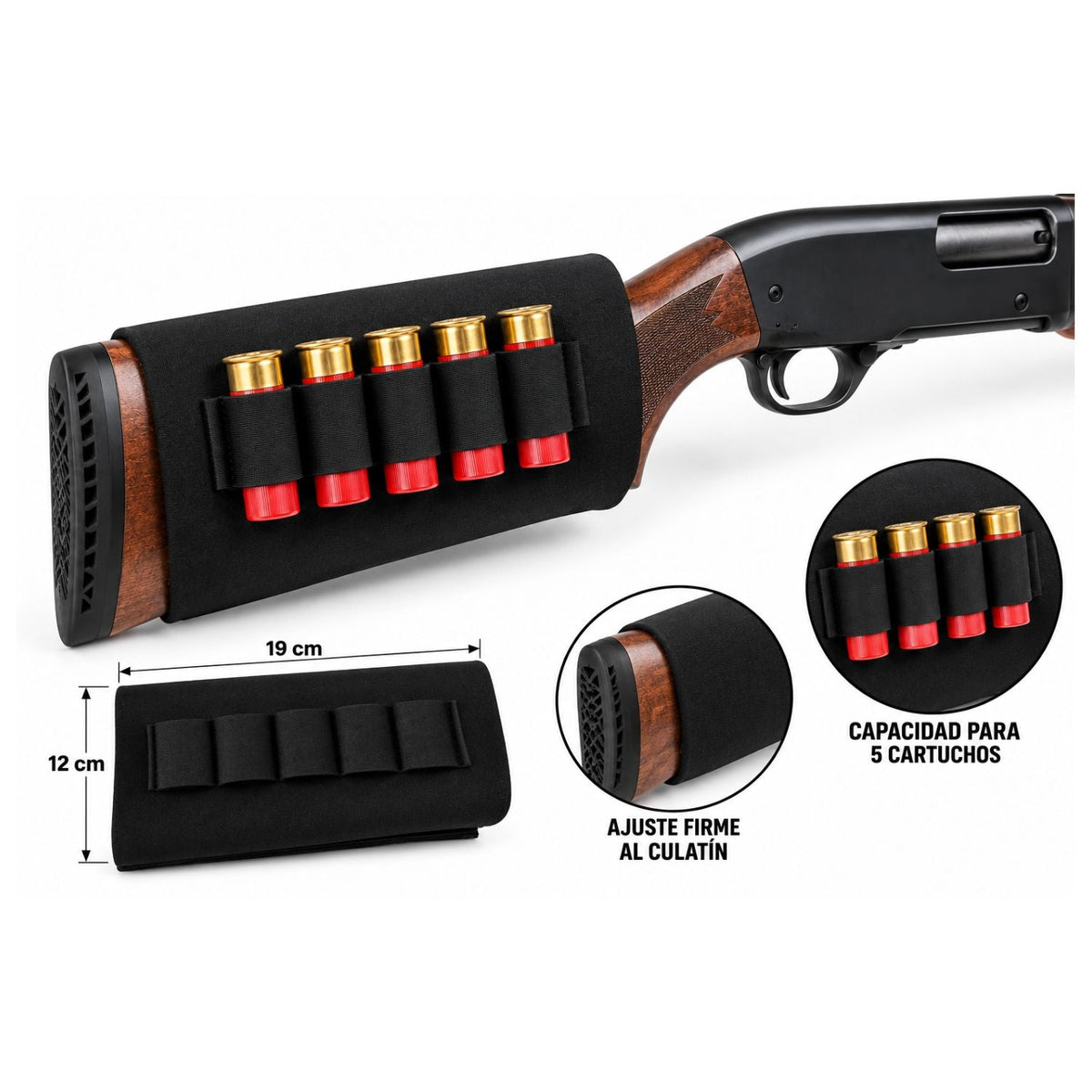 Carrillera de neopreno para culata de escopeta, 5 cartuchos calibre 12 - foto 3