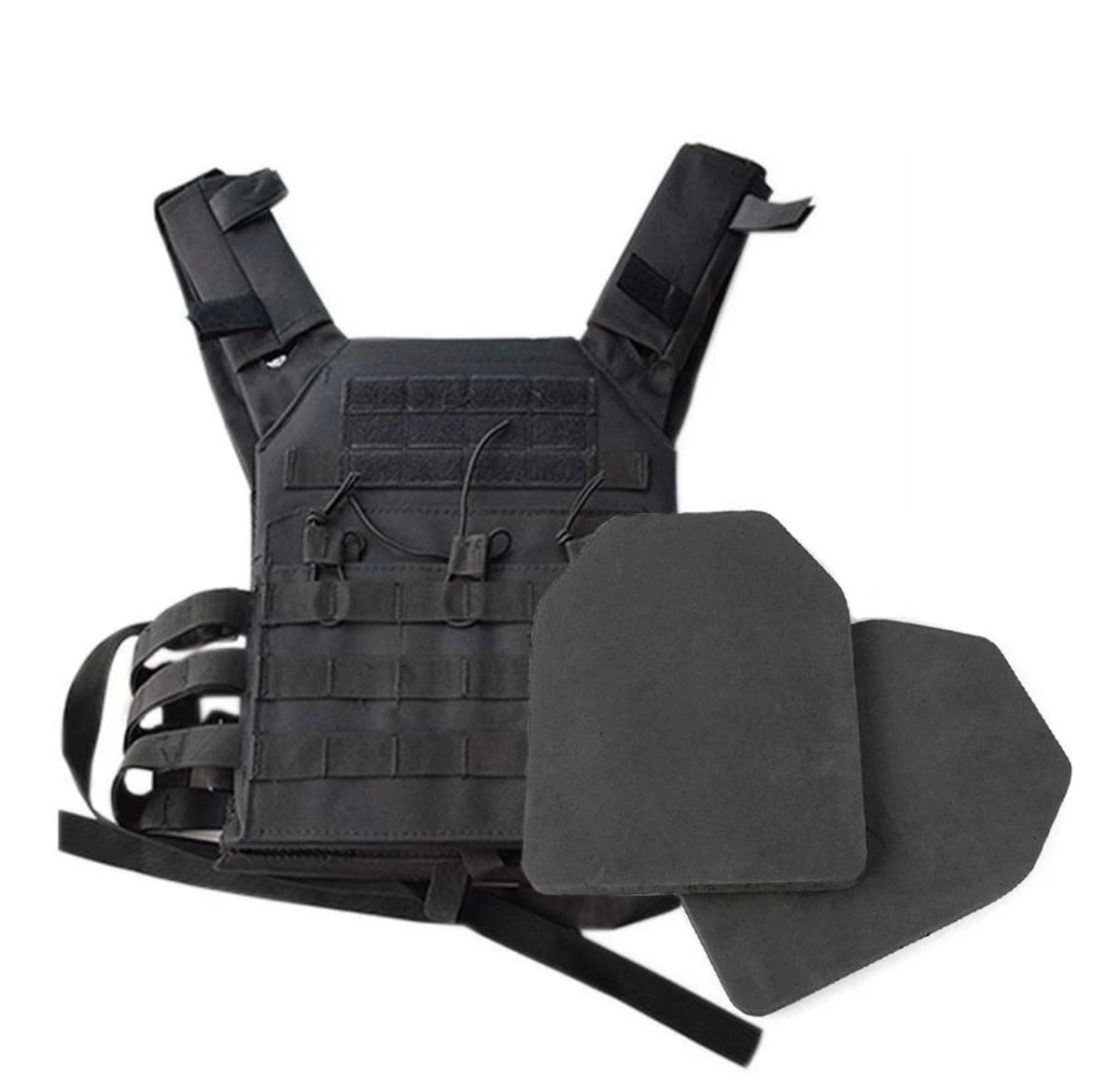 Chaleco porta placas negro con velcro y sistema MOLLE PJ342