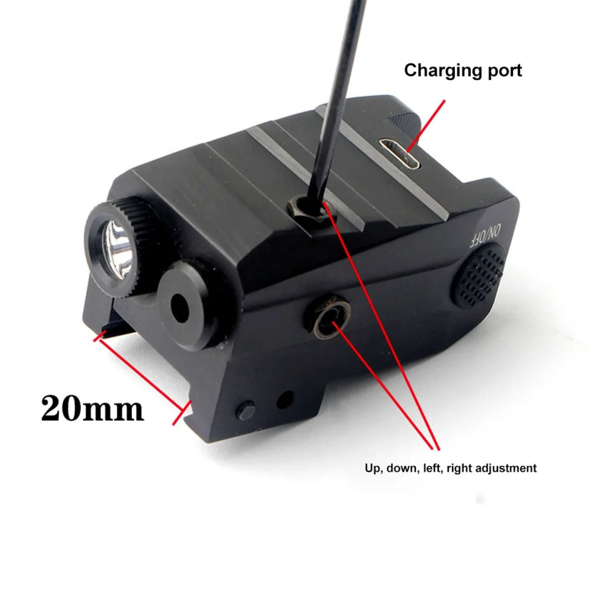 Mira 2 en 1 con láser y lámpara, recargable por USB y montaje picatinny - foto 2