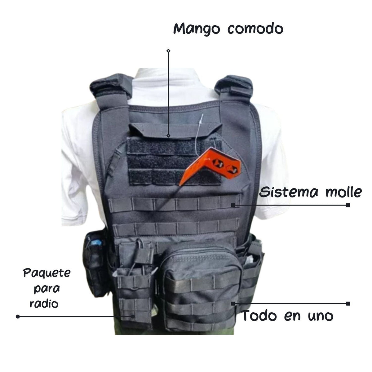 Chaleco táctico MOLLE con porta placa magnético y liberación rápida - foto 5