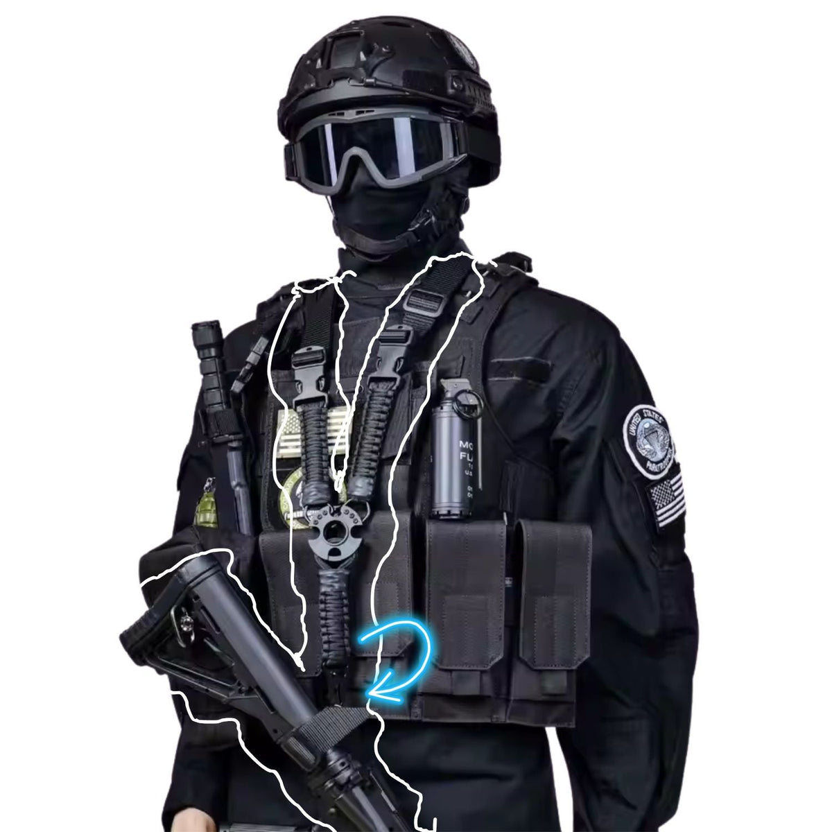 Portafusil de paracord con anclaje metálico para equipo táctico - foto 3