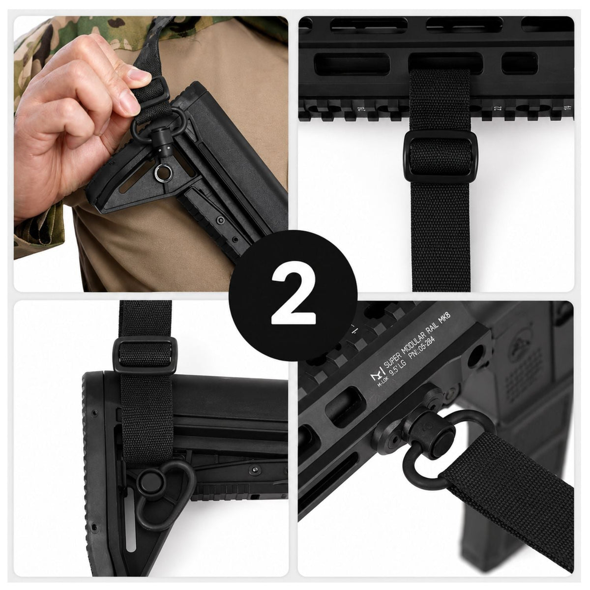 Correa de dos puntos para fusil con hombrera acolchada y ganchos tipo HK (PJ725) - foto 3