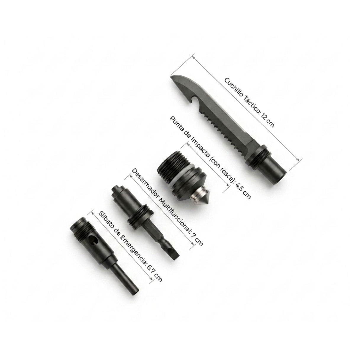 Pala plegable multifuncional con cuchillo, silbato, desarmador y extensiones - foto 3
