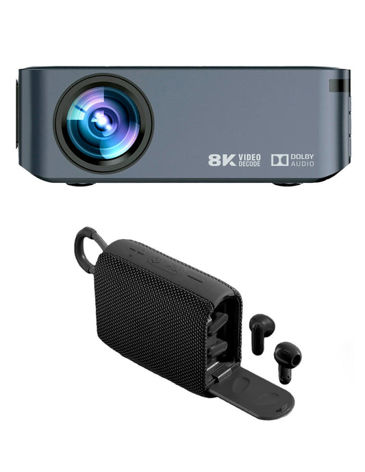Combo Proyector 8000 Petukita Box Con Android/Wifi Full Hd 1080p Gris + Bocina con Auriculares