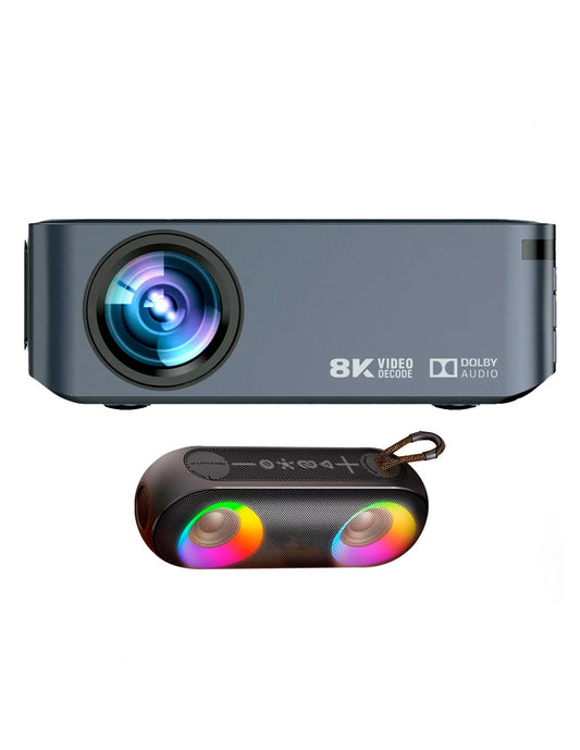Combo Proyector 8000 Petukita Box Con Android/Wifi Full Hd 1080p Gris + Bocina con Luz Led