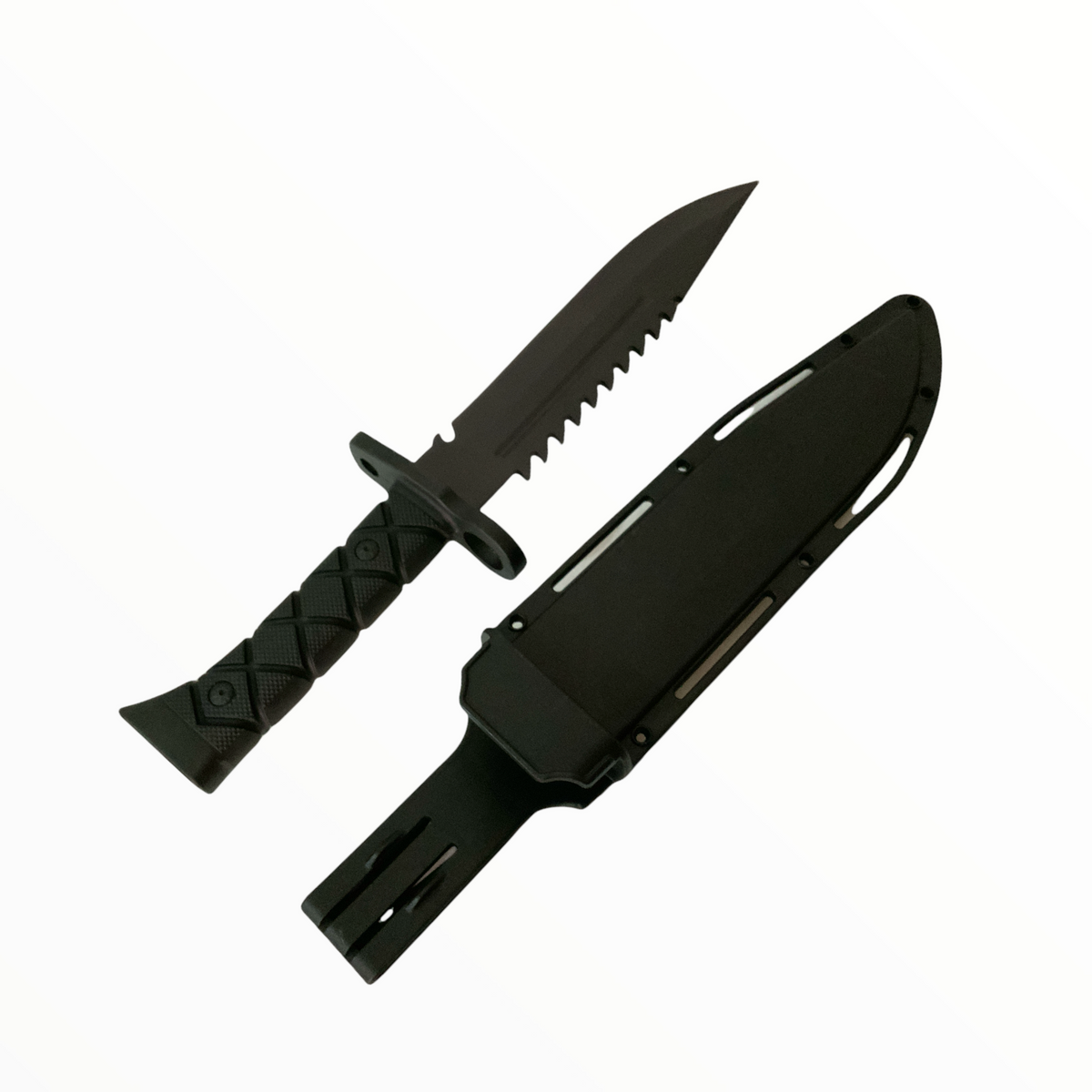 Cuchillo largo estilo Rambo con funda y cuchilla aserrada F137