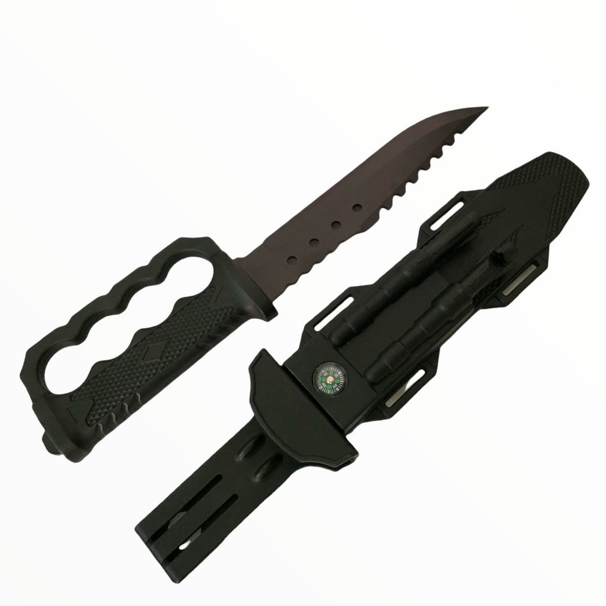 Cuchillo estilo Rambo con funda, pedernal y brújula, modelo F5037