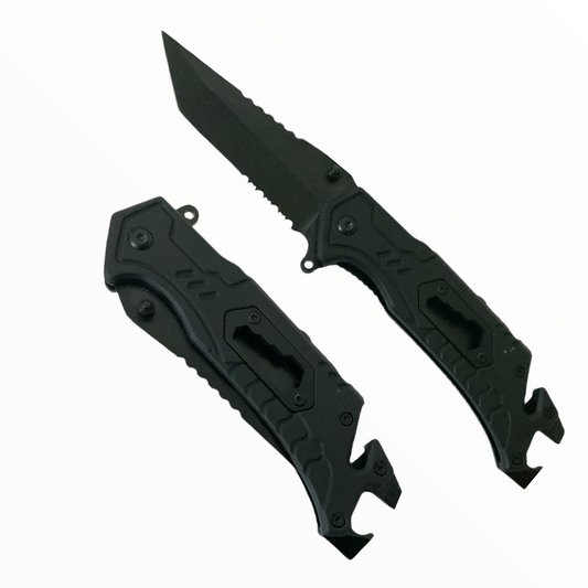 Navaja plegable con corta soga, quitatuercas, destapador y pedernal JF533