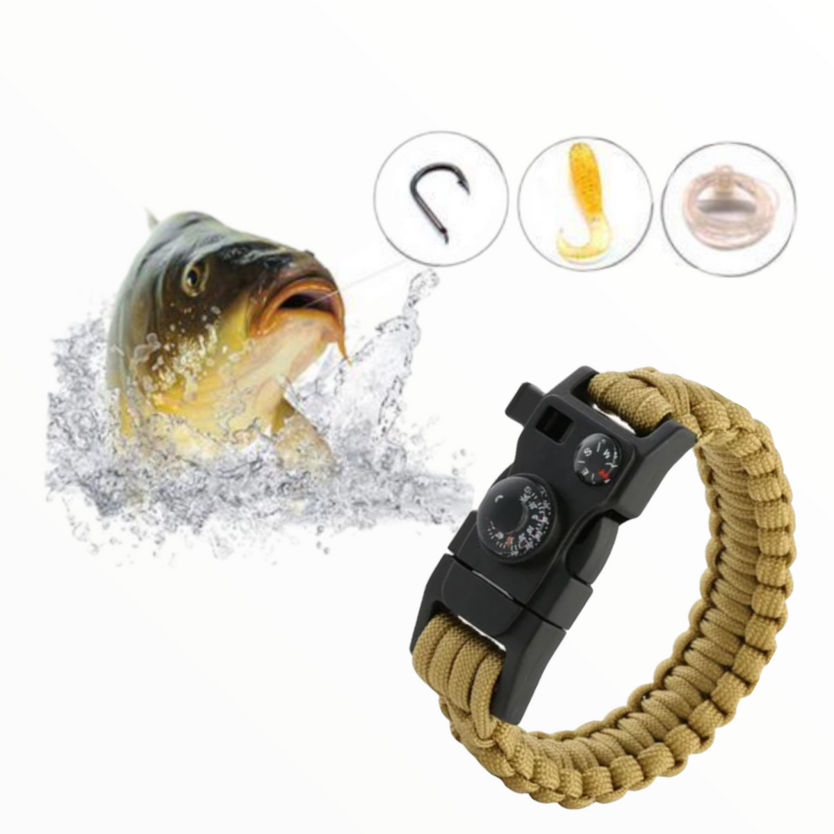 Pulsera de supervivencia con brújula, pedernal, silbato y paracord JFXGJ3