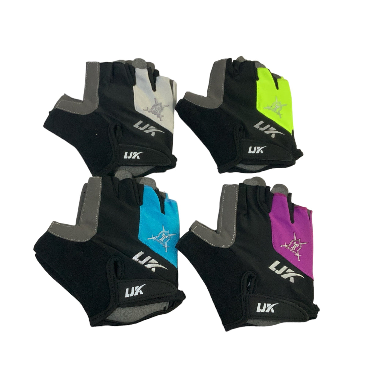 Guante deportivo de medio dedo en verde, azul, morado y gris, modelo S5007