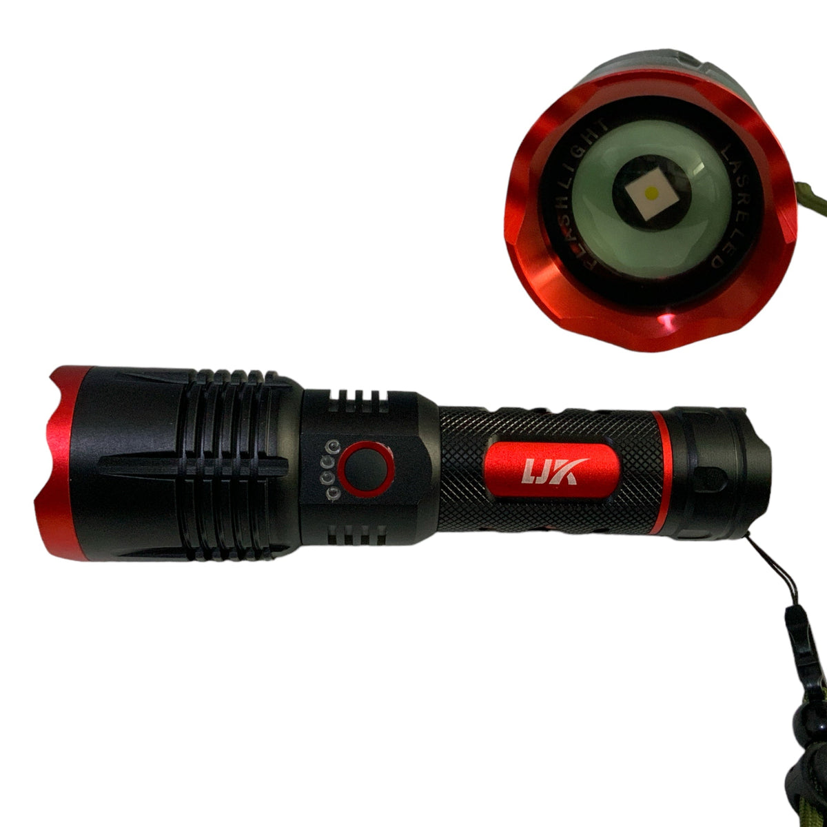 Linterna de 3 pasos con zoom, carga USB y función power bank
