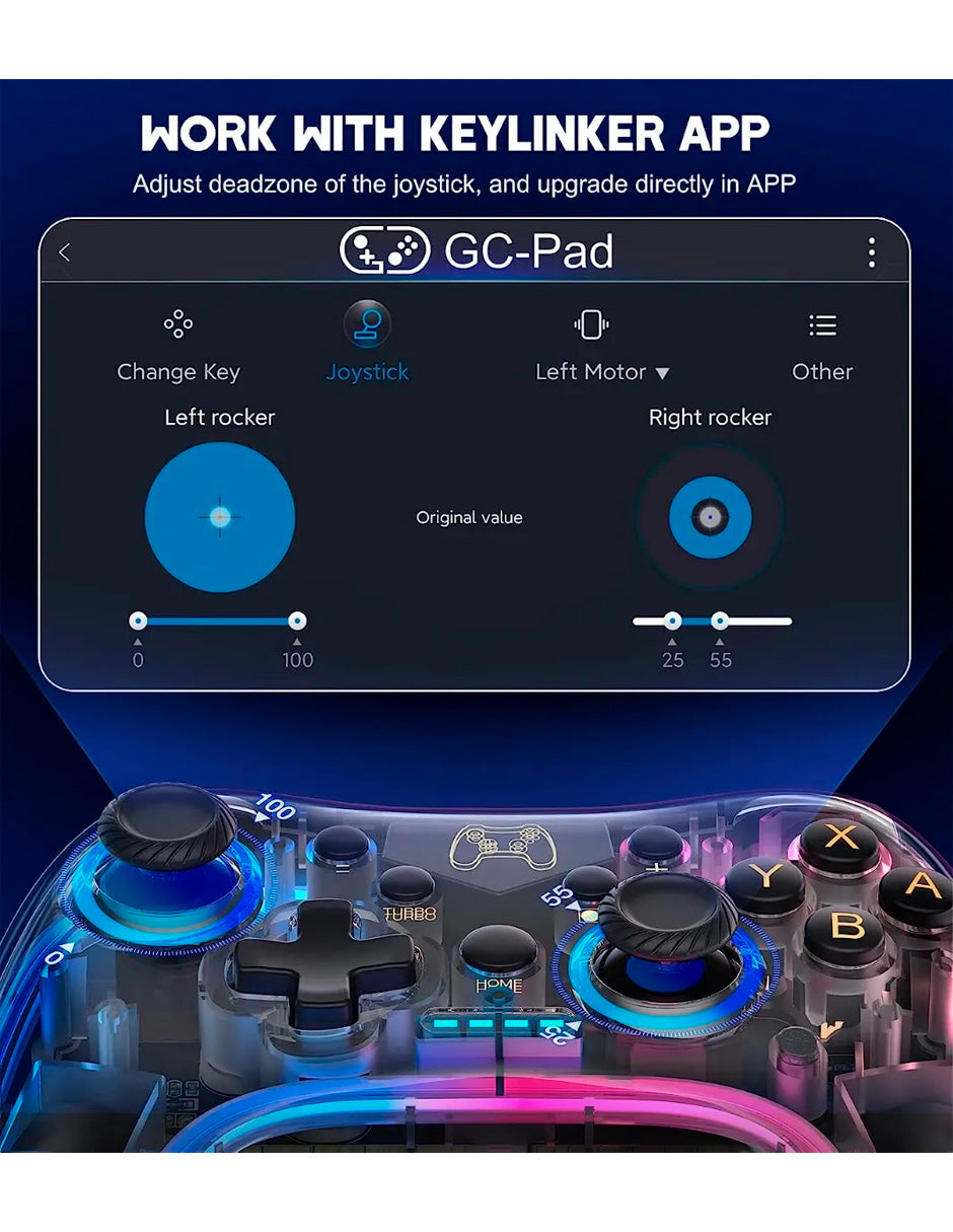 Control Inalámbrico Pro Transparente para Nintendo Switch con Luz RGB Azul y Rojo