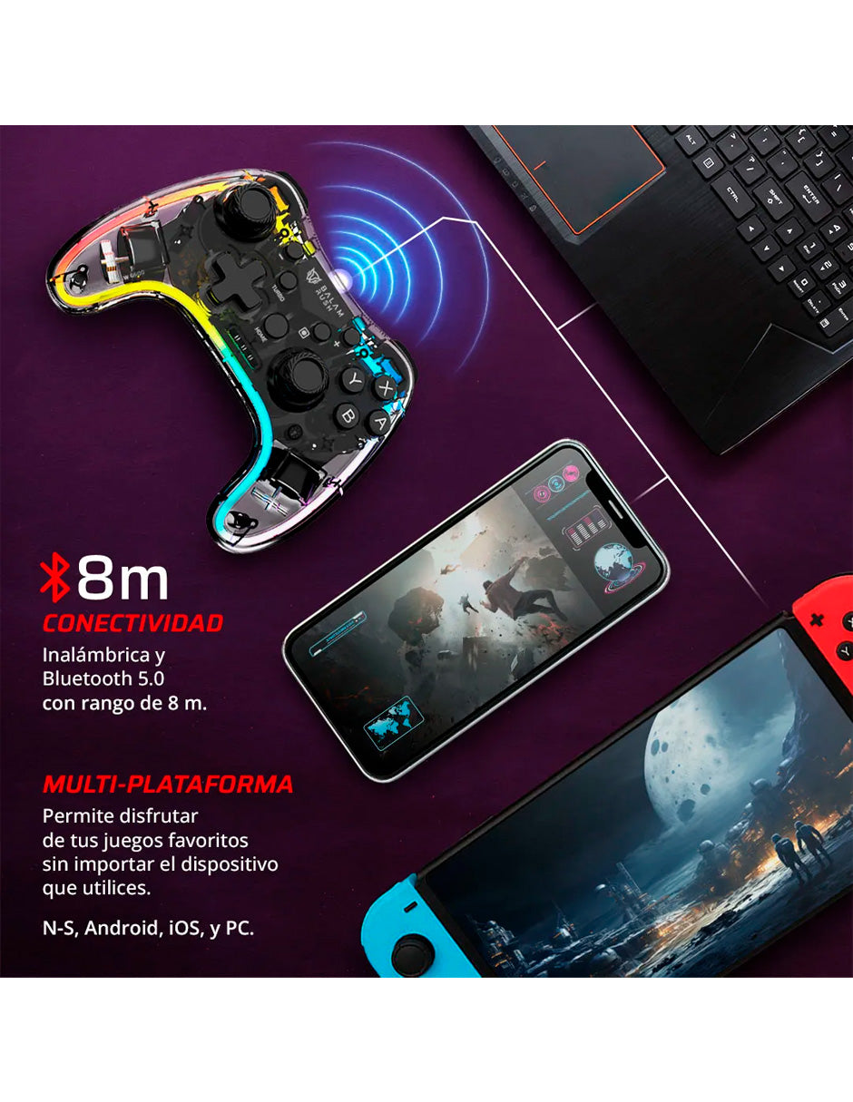 Control Inalámbrico Pro Transparente para Nintendo Switch con Luz RGB Multicolor